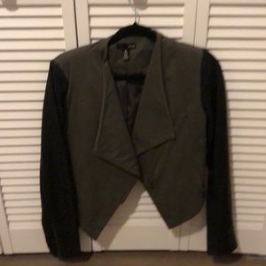 Aqua cropped faux leather sleeved jacket